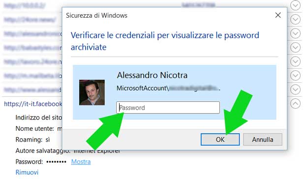 Inserisci la password di windows 10