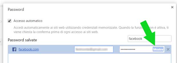Mostra password di Google Chrome