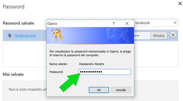 Opera - Credenziali di Windows