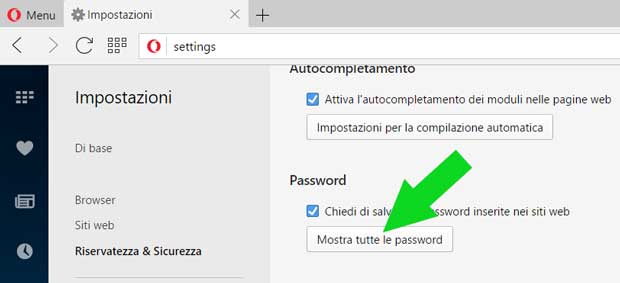 Opera - Mostra tutte le password