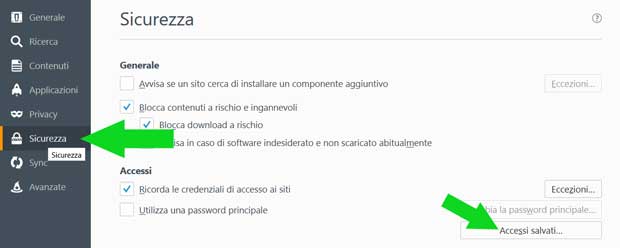 Sicurezza Firefox - Accessi salvati