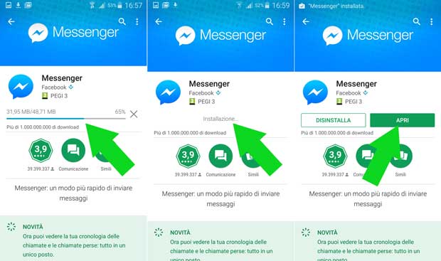 apri messenger da google play