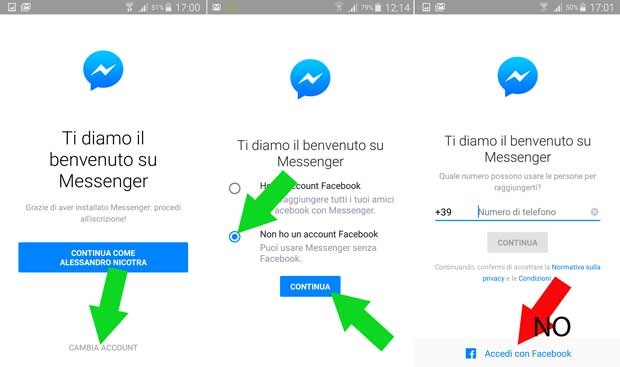 come utilizzare messenger no Facebook