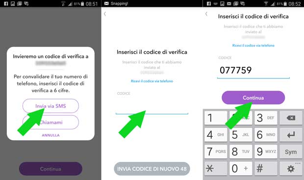 snapchat verifica del numero di telefono