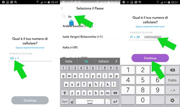 snapchat verifica del numero di telefono