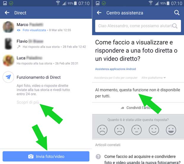 come funziona facebook direct - centro assistenza