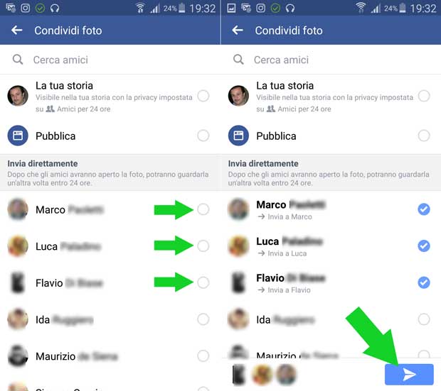 come funziona facebook direct - destinatari messaggio