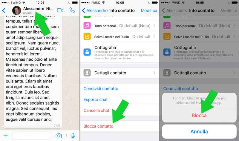 contatto bloccato - blocca utente iPhone