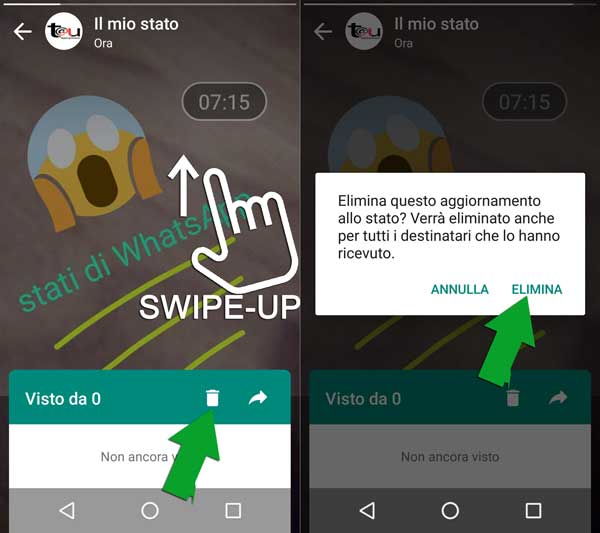 eliminare uno stato di WhatsApp