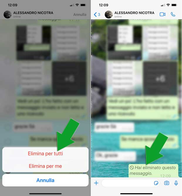 Eliminare messaggio inviato con l'iPhone