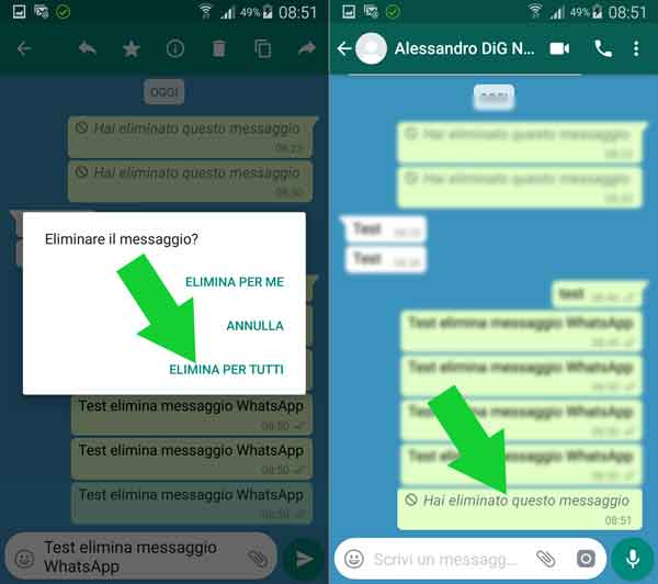 Cancellare i messaggi su WhatsApp