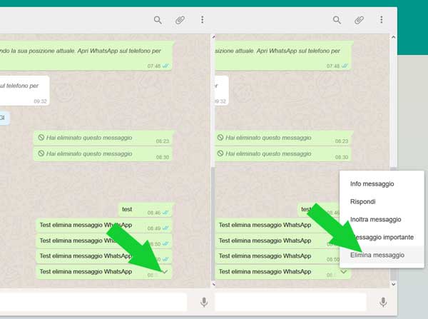 eliminare i messaggi su WhatsApp Web