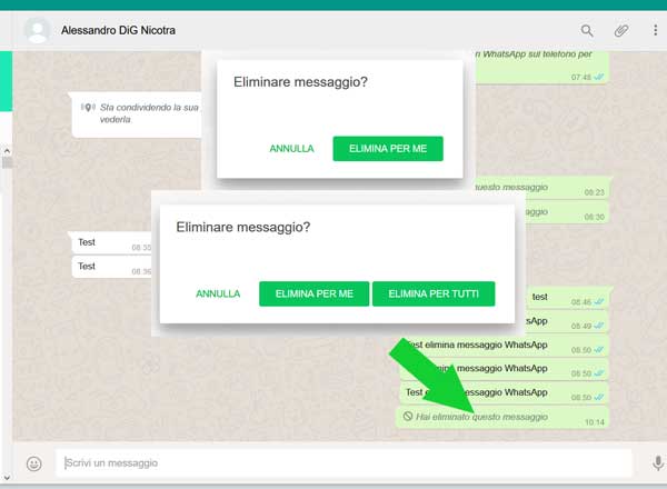 elimina per tutti - per me - WhatsApp Web