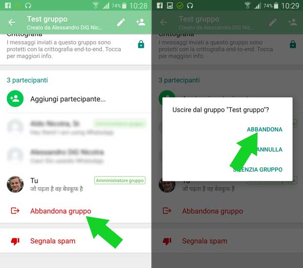 Abbandonare i gruppi di WhatsApp