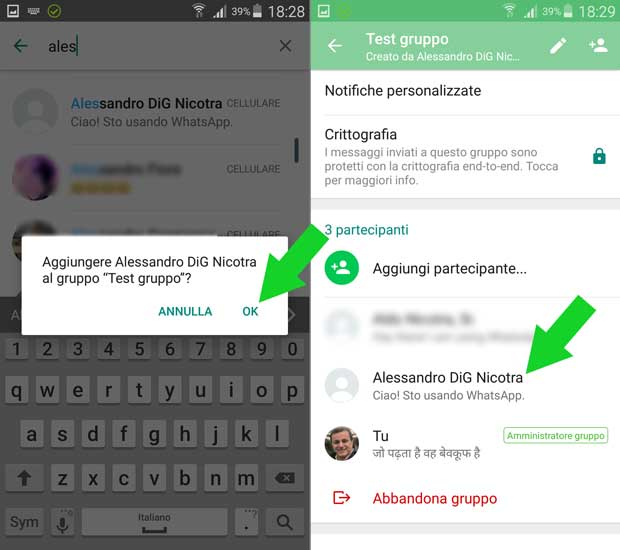 Aggiungere un utente ad un gruppo di WhatsApp