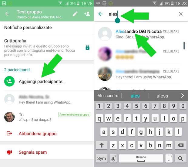 Aggiungere un utente ad un gruppo di WhatsApp