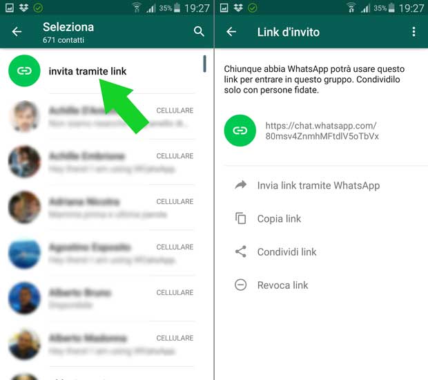 Invitare utenti ai gruppi WhatsApp tramite link