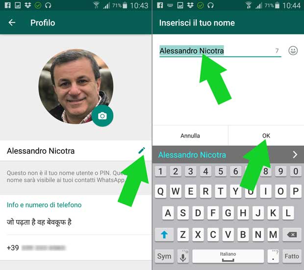 Modificare il Nome nel profilo di WhatsApp