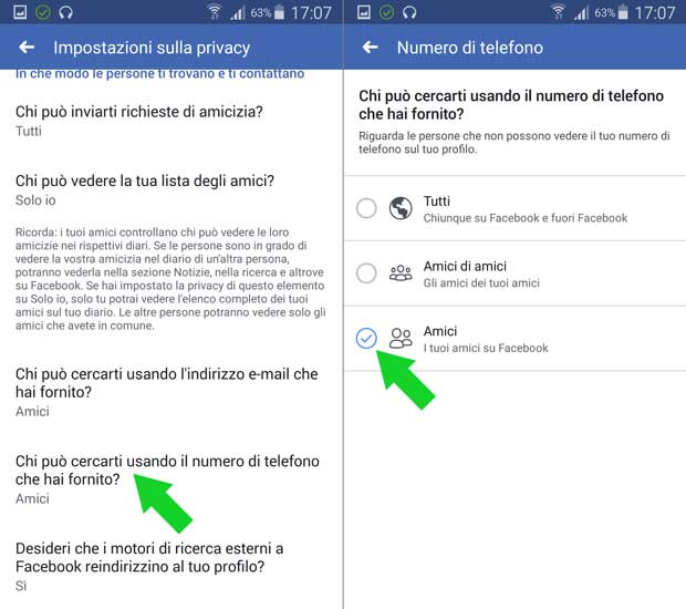 accedere a privacy facebook app android