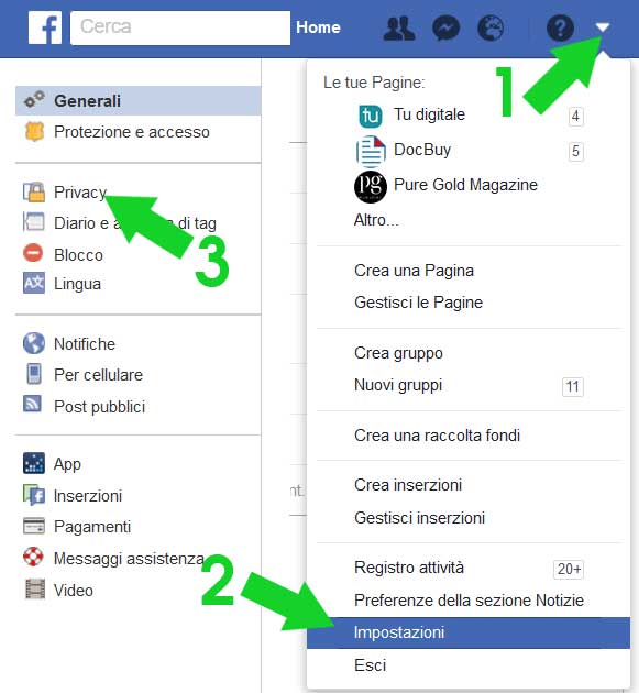accedere a privacy facebook desktop