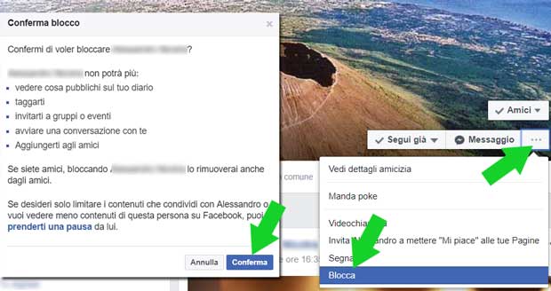 bloccare una persona su Facebook dal profilo con il PC
