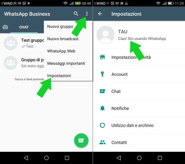 configurazione whatsapp business - modifica il profilo