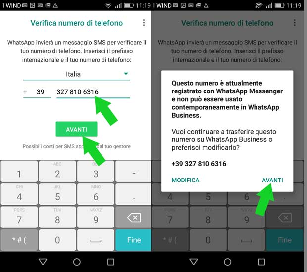 configurazione whatsapp business - no messenger contemporaneamente