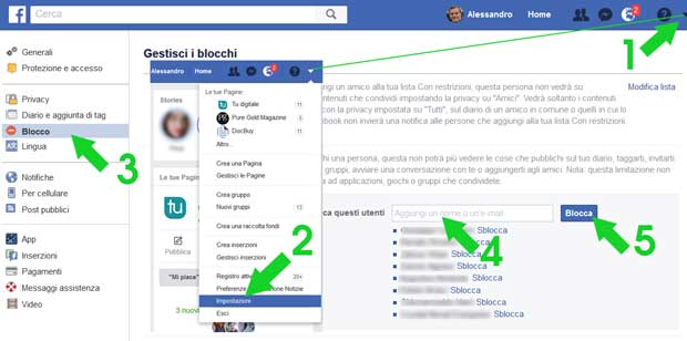 gestione blocchi su Facebook