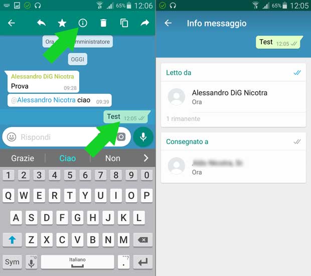 informazioni sul messaggio whatsapp