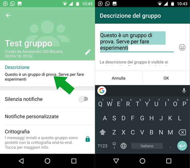 modificare descrizione del gruppo whatsapp