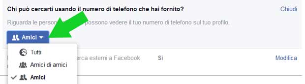 numero di cellulare facebook privacy