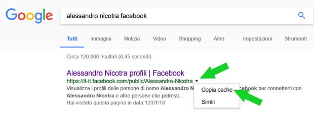 ricerca google bloccato su facebook