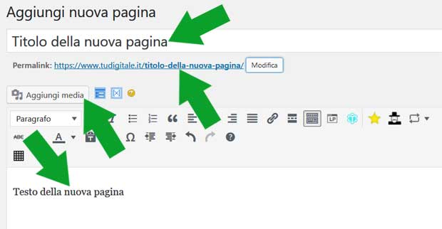 creare un sito web con wordpress - editor della pagina