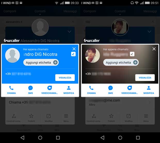 fienstre telefonate in uscita truecaller