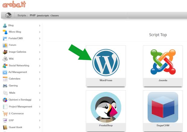 Pubblicare un sito web con WordPress su Aruba - Softaculous