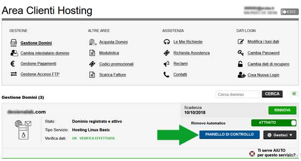 Pubblicare un sito web con WordPress su Aruba - area clienti hosting