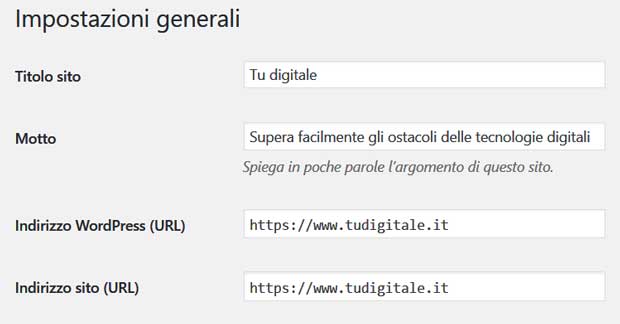 configurare un sito wordpress - impostazioni generali