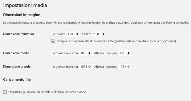 configurare un sito wordpress - impostazioni media