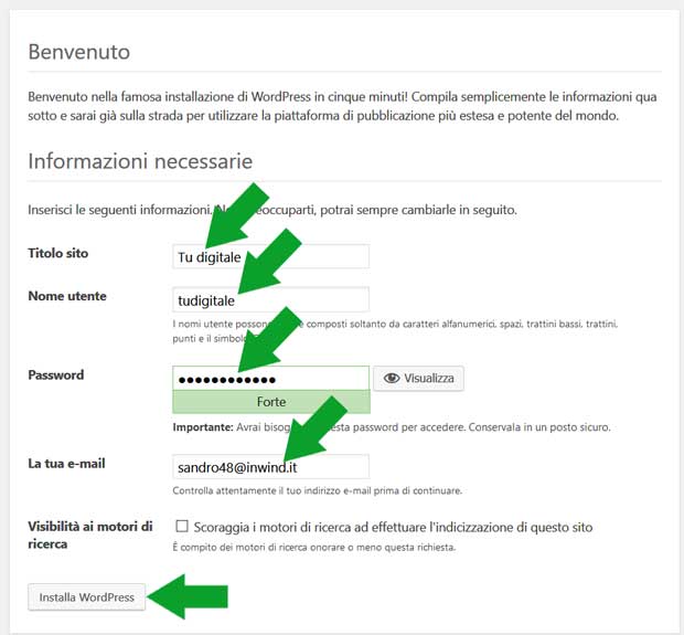 installare wordpress