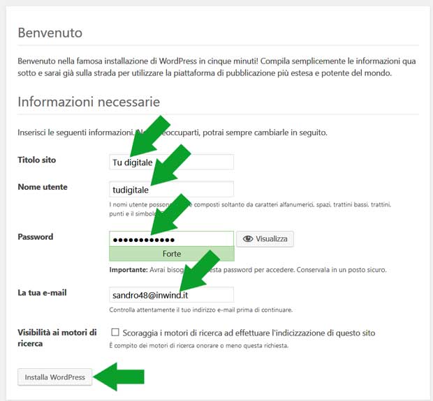 installare wordpress 
