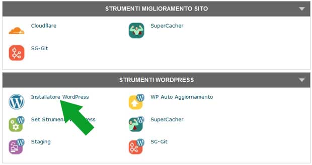 installare un sito web siteground - installatore wordpress