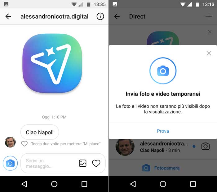 funzioni di instagram direct