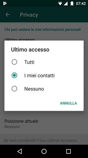 impostazioni privacy whatsapp