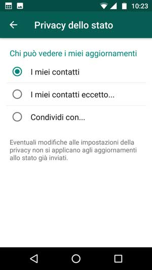 privacy dello stato di WhatsApp