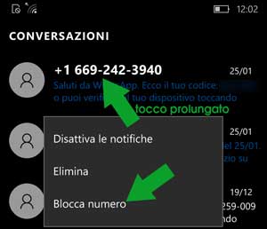 blocco SMS microsoft windows phone