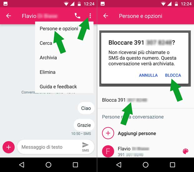 blocco SMS android