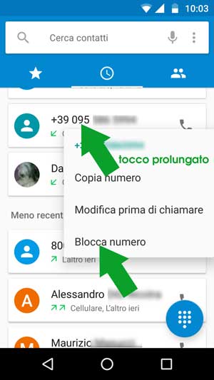 bloccare un numero dal registro delle telefonate android