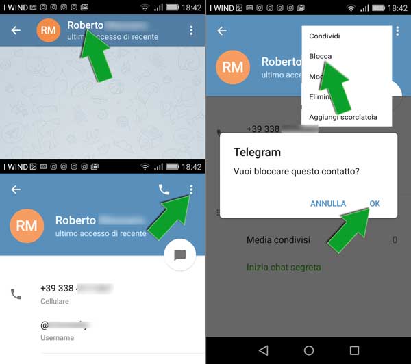 blocco contatto telegram