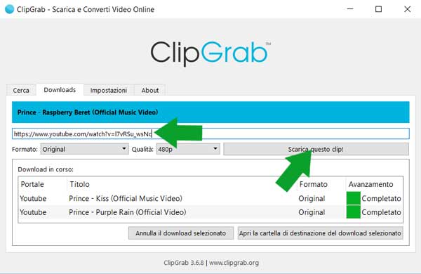 Scaricare video da YouTube - ClipGrab downloads