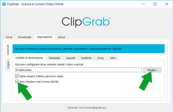 Scaricare video da YouTube - ClipGrab impostazioni